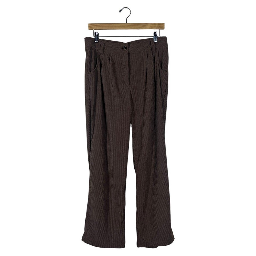 NWT Halara AuraCord Cloud Solid Corduroy Wide Leg Pants Brown Petite Size M